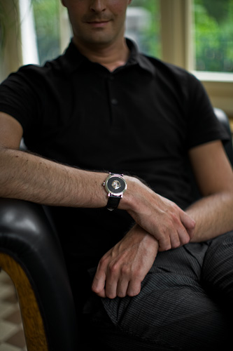 Beat Haldimann's H8 central tourbillon shown on a wrist
