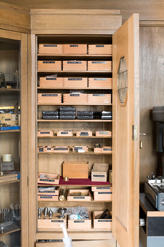 Beat Haldimann's storage for his watch parts